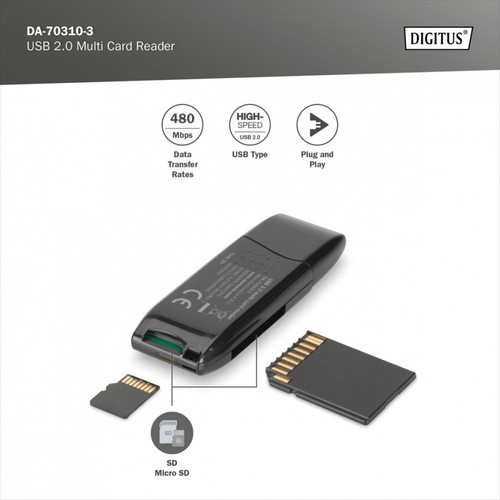 Digitus Card Reader 2-ports USB 2.0 SD/MicroSD compact black