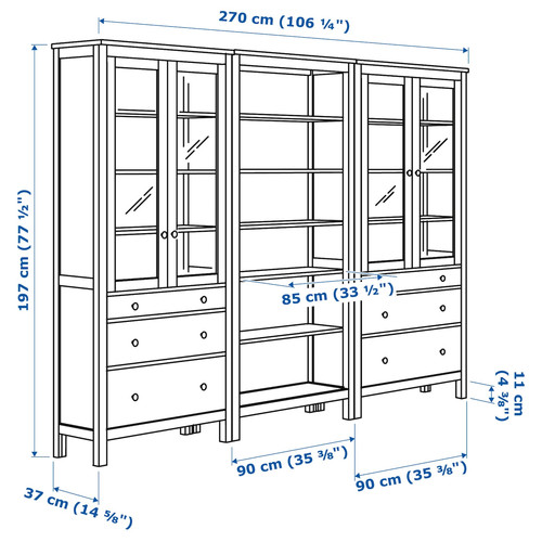 HEMNES Storage combination w doors/drawers, white stain, 270x197 cm