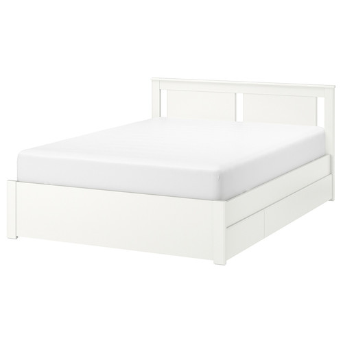 SONGESAND Bed frame with 2 storage boxes, white, Leirsund, 140x200 cm