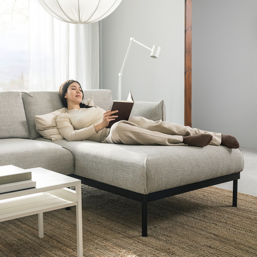 ÄPPLARYD 4-seat sofa with chaise longue, Lejde light grey