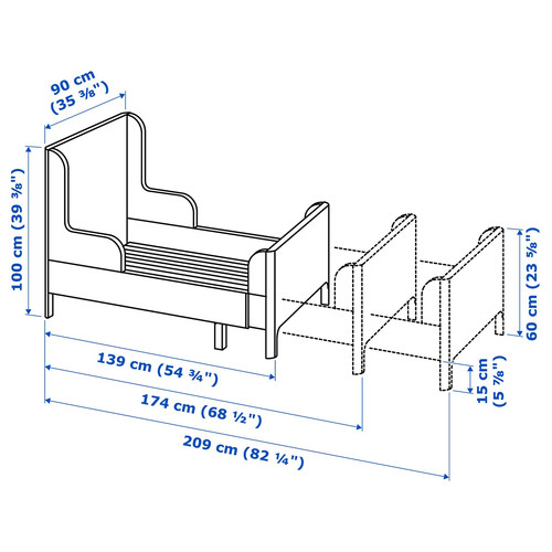 BUSUNGE Extendable bed, pink, 80x200 cm