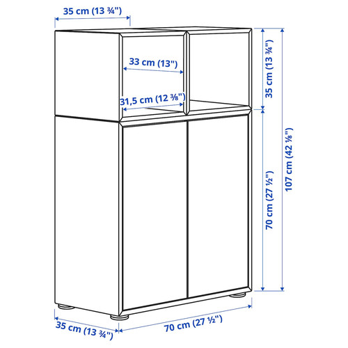 EKET Cabinet combination with feet, white/white stained oak effect, 70x35x107 cm