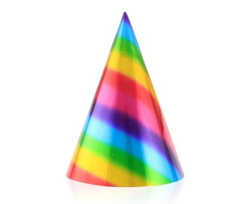 Paper Party Hats 6pcs, metallic rainbow