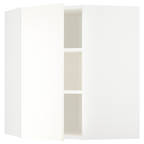 METOD Corner wall cabinet with shelves, white/Vallstena white, 68x80 cm