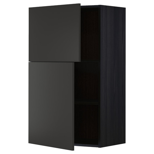 METOD Wall cabinet with shelves/2 doors, black/Nickebo matt anthracite, 60x100 cm