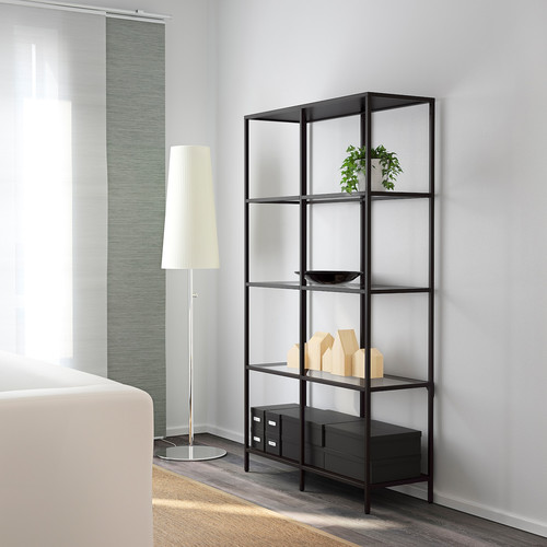 VITTSJÖ Shelving unit, black-brown, glass, 100x175 cm