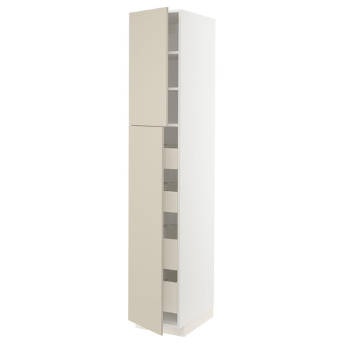 METOD / MAXIMERA Hi cab w 2 doors/4 drawers, white/Havstorp beige, 40x60x220 cm