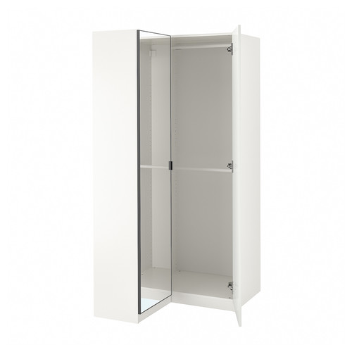 PAX / FARDAL/ÅHEIM Corner wardrobe, high-gloss white/mirror glass, 110/88x201 cm