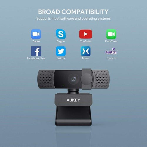 Aukey Webcam Full HD 1080p 30fps Microphones with Noise-cancellation PC-LM7