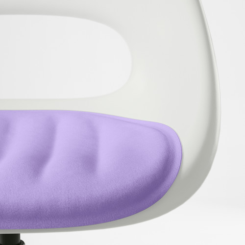 LOBERGET / MALSKÄR Swivel chair + pad, white/lilac