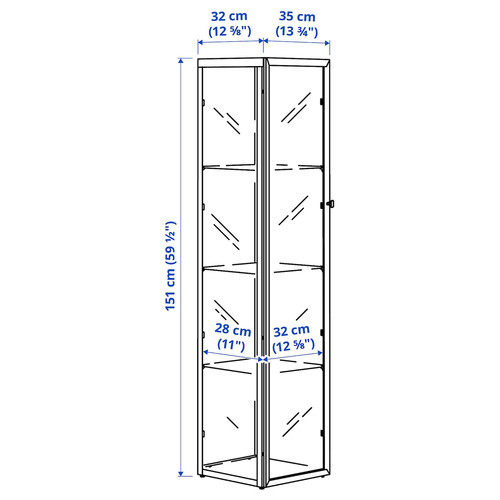 BLÅLIDEN Glass-door cabinet, white, 35x32x151 cm