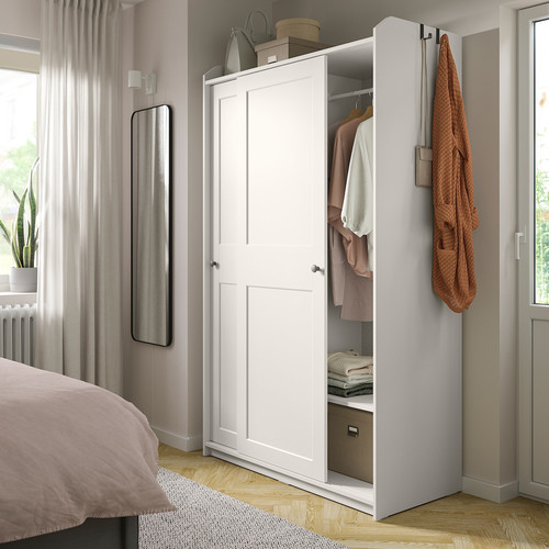 HAUGA Wardrobe with sliding doors, white, 118x55x199 cm