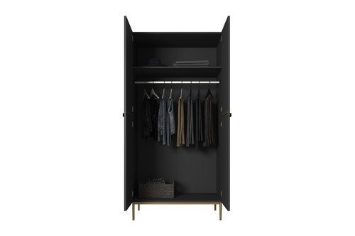 Wardrobe Nicole 100 cm, matt black, gold legs