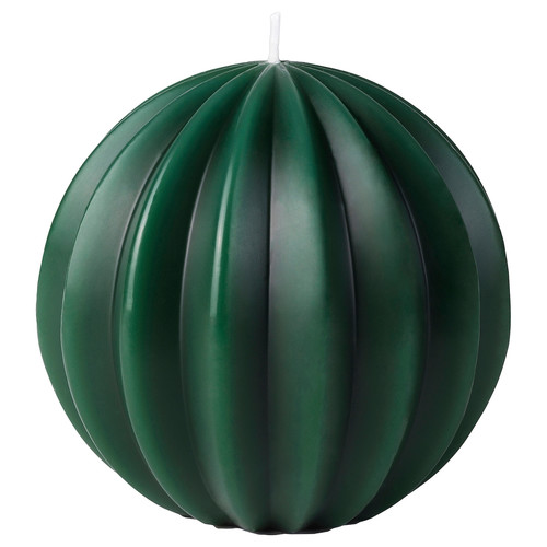 VINTERFINT Unscented pillar candle, round/green, 9.5 cm