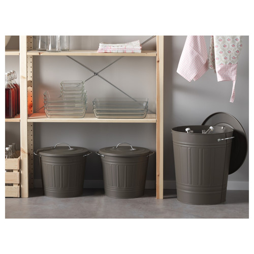 KNODD Bin with lid, grey, 16 l