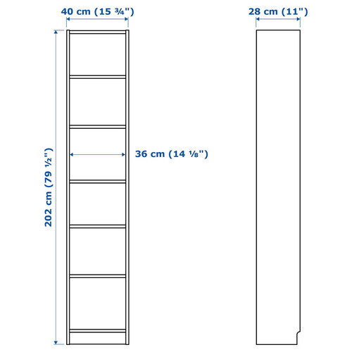 BILLY Bookcase, white, 40x28x202 cm