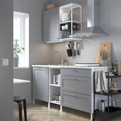 ENHET Kitchen, white, grey frame, 183x63.5x222 cm