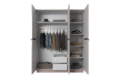 Wardrobe with Drawer Unit Nicole 150 cm, antique pink, black handles