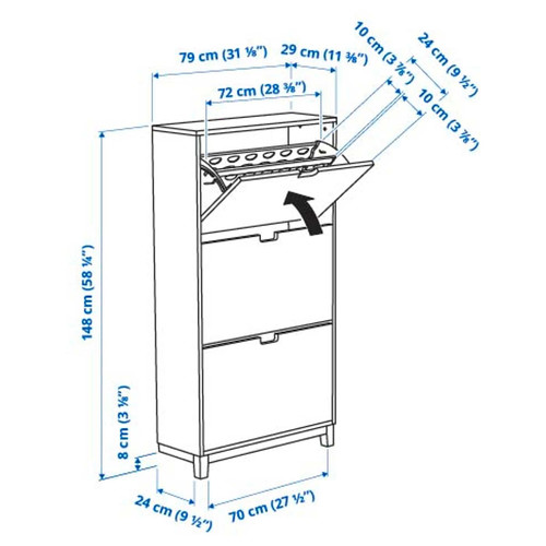 STÄLL Shoe cabinet with 3 compartments, dark grey, 79x29x148 cm