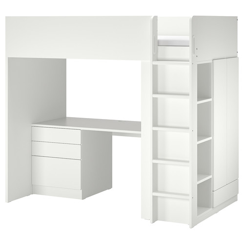 SMÅSTAD Loft bed, white white/with desk with 4 drawers, 90x200 cm