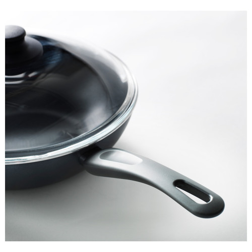 HEMLAGAD Wok with lid, black, 28 cm