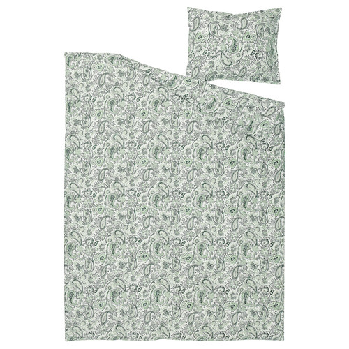 RODGERSIA Duvet cover and pillowcase, green/white, 150x200/50x60 cm