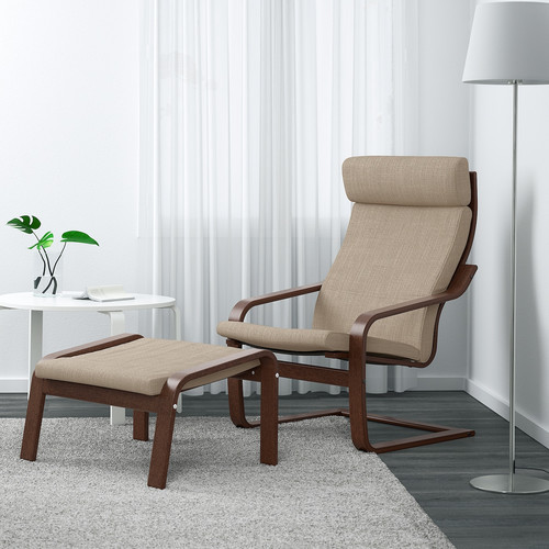 POÄNG Armchair and footstool, brown/Hillared beige