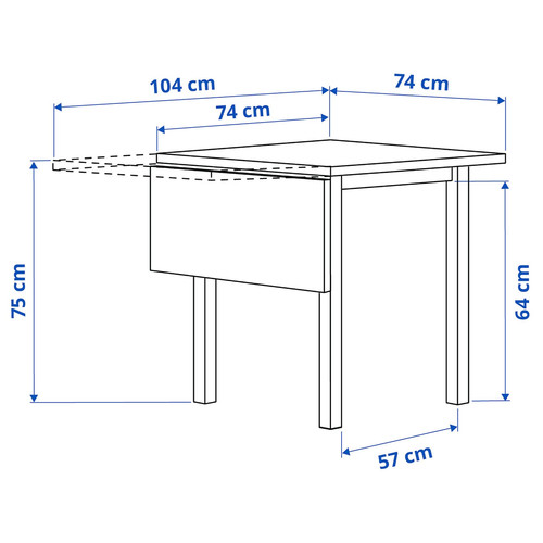 NORDVIKEN Drop-leaf table, black, 74/104x74 cm