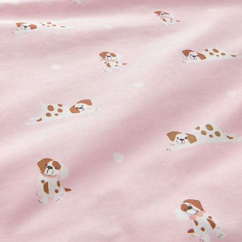 DRÖMSLOTT Duvet cover 1 pillowcase for cot, puppy pattern/pink, 110x125/35x55 cm