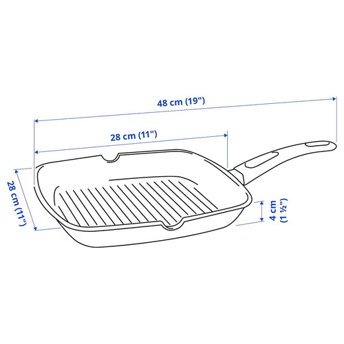 HEMLAGAD Grill pan, non-stick coating black, 28x28 cm