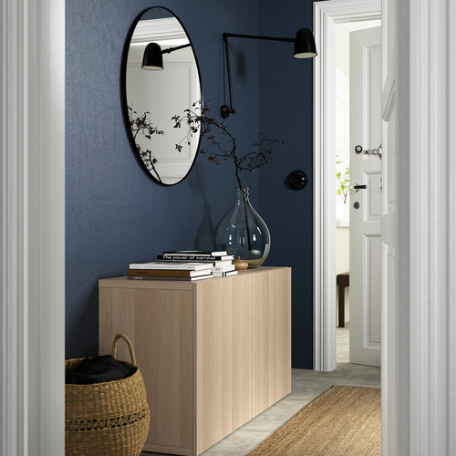 BESTÅ Storage combination with doors, white stained oak effect, Lappviken white stained oak effect, 120x42x65 cm