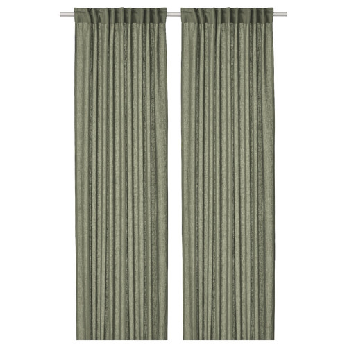 DYTÅG Curtains, 1 pair, grey-green, 145x300 cm