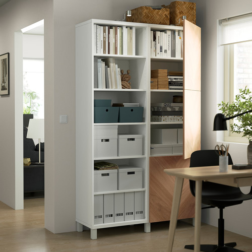 BESTÅ Storage combination with doors, white, Hedeviken oak veneer, 120x42x202 cm