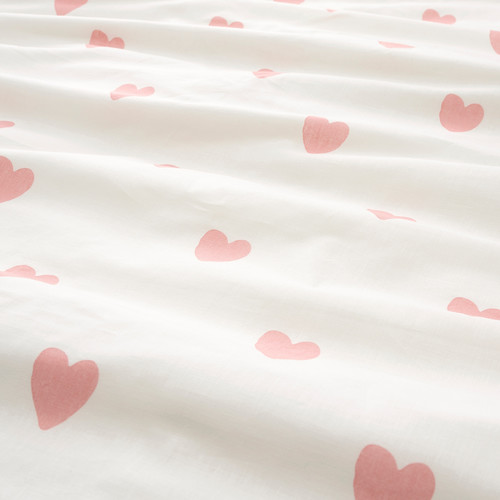 BARNDRÖM Duvet cover and pillowcase, heart pattern white, pink, 150x200/50x60 cm