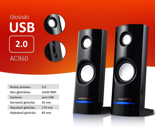 Audiocore Speakers 8W USB AC860