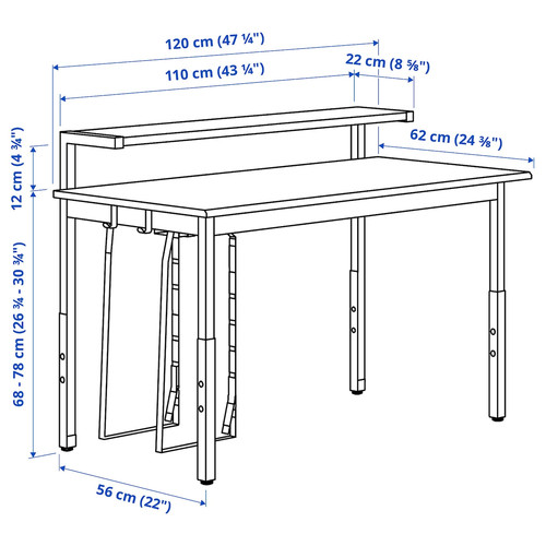 UTVISNING Gaming desk with shelf, ash effect/white, 120x60 cm