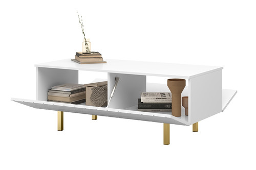 Coffee Table with Storage Scalia II 120, matt white, gold legs