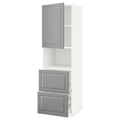 METOD / MAXIMERA Hi cab f micro w door/2 drawers, white/Bodbyn grey, 60x60x200 cm