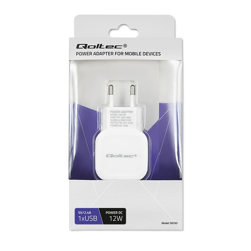 Qoltec Wall Charger Europlug 12W 5V 2.4A USB, white