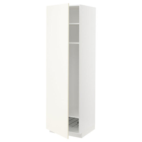 METOD High cabinet w shelves/wire basket, white/Vallstena white, 60x60x200 cm