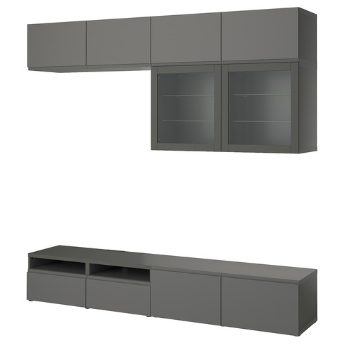 BESTÅ TV storage combination/glass doors, dark grey Västerviken/Sindvik dark grey, 240x42x231 cm