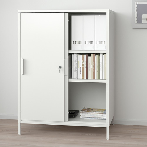 TROTTEN Cabinet with sliding doors, white, 80x110 cm