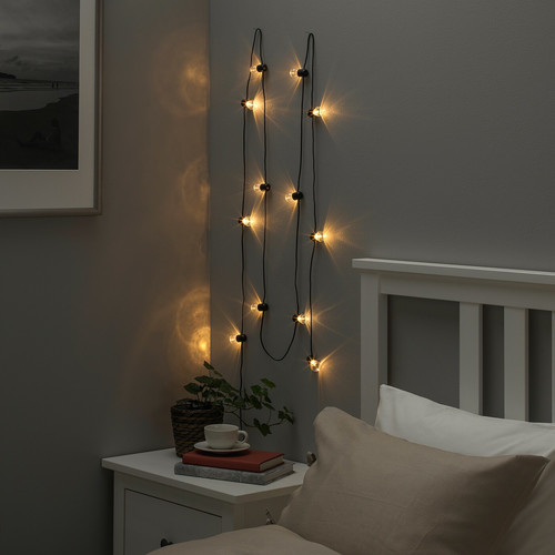 BLÖTSNÖ LED string light with 12 lights, indoor, battery operated black