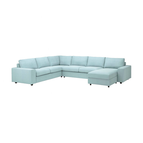 VIMLE Cover for corner sofa-bed, 5-seat, with chaise longue with wide armrests/Saxemara light blue