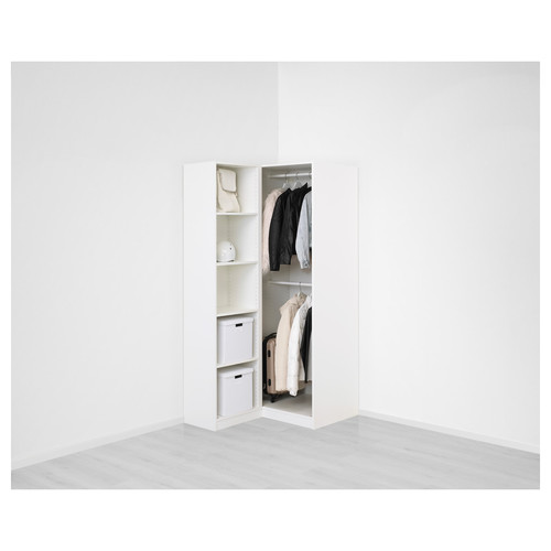 PAX / FARDAL/ÅHEIM Corner wardrobe, high-gloss white/mirror glass, 110/88x201 cm