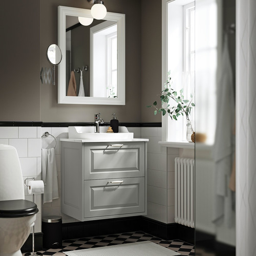 TÄNNFORSEN / RUTSJÖN Wash-stnd w drawers/wash-basin/tap, light grey/white marble effect, 62x49x76 cm