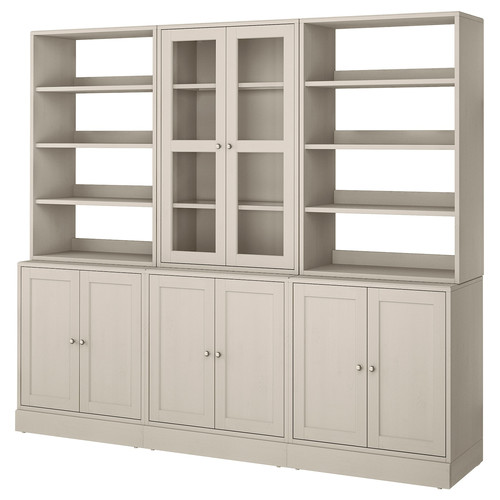 HAVSTA Storage combination w glass doors, grey-beige, 243x47x212 cm