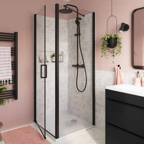 GoodHome Shower Screen Ledava 80 cm, matt black/transparent