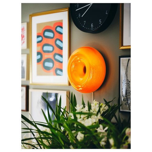 VARMBLIXT LED table/wall lamp, orange glass/round