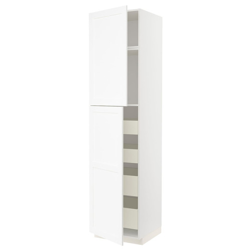 METOD / MAXIMERA Hi cab w 2 doors/4 drawers, white Enköping/white wood effect, 60x60x240 cm